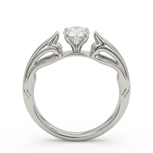 Anillo de Compromiso Solitario con Diamante Cultivado en Laboratorio, Corte Redondo, 0.30 CT, Certificado IGI, Oro Blanco Sólido de 14k, Joyería con Tallo Catedral - Product Image 2