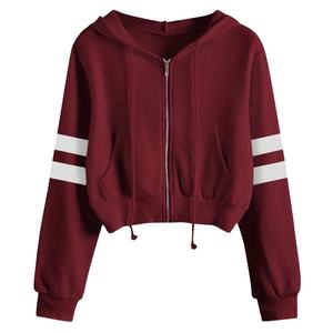 Sweat-shirt à capuche court pour femme, uni, à lacets, avec cordon de serrage, manches longues - Product Image 6