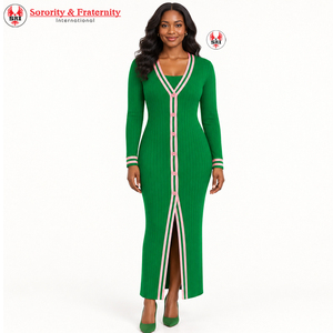 Suéter de punto trenzado acrílico de alta calidad para mujer, estilo cárdigan largo, antiarrugas, grueso, vintage, de la hermandad Alpha Kappa. - Product Image 4