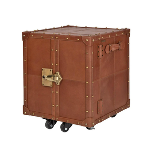 Classic Vintage Leather American Retro Style Custom Logo Brown Leather <b>Storage</b> Trunk <b>Chest</b> with Wheels High Demanding - Product Image 2