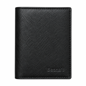 Porte-cartes de crédit minimaliste fin en cuir véritable noir avec blocage RFID, étui pour chéquier pour un usage quotidien - Product Image 1