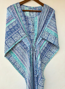 Vestido Kaftán Informal sin Mangas de Algodón con Estampado Digital para Mujer, Ligero, Veraniego, Estilo Bohemio, Floral, para Vacaciones - Product Image 4