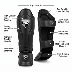 Dumela International Protège-tibias en cuir véritable noir unisexe, équipement de protection durable de 3 cm d'épaisseur pour la boxe et les arts martiaux - Product Image 5