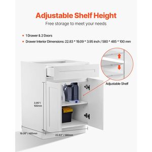 Mobiletto Base Bianco Shaker da 24 Pollici Non Assemblato, 24 Pollici L x 24 Pollici P x 34,5 Pollici H, Pronto per l'Assemblaggio, per Cucina - Product Image 5