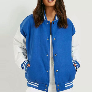 Blouson universitaire tricoté en crochet pour femme, haut de gamme, uni, hiver, avec poignets côtelés, léger, décontracté pour usage quotidien, logo frontal - Product Image 1