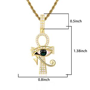 Collar de Lujo Chapado en Oro de 18K con Colgante Ojo de Horus y Ankh, con Piedras de Moissanita, Estilo Hip Hop, Fabricante de Joyería Personalizada - Product Image 5
