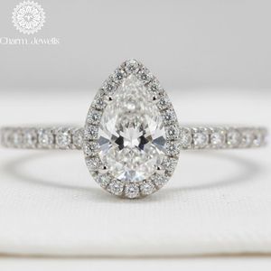 Charm Jewells Cushion Cut Moissanite IGI Certified Engagement <b>Ring</b> 18K <b>Silver</b> Plated Prong Setting Women's Classic Wedding Band - Product Image 1