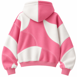 Sudadera con Capucha para Mujer, Color Rosa y Blanco, Estilo Casual de Otoño, Hombros Caídos, Manga Larga, Felpa - Product Image 2