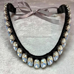 ที่กำหนดเองคลื่นรูปร่างสีดำพรีเมี่ยมหนังม้าคิ้วสายรัดแฮนด์เมด Bling คิ้วด้วยประกายรอบคริสตัลใส Bling - Product Image 6