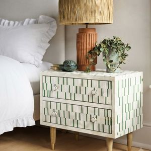 Modern Resin Inlay Nightstand Hand Painted <b>Bedside</b> Table Two Drawer <b>Storage</b> Cabinet for Bedroom Home Decor - Product Image 1