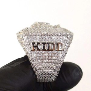 Custom Moissanite Hip Hop Cluster <b>Ring</b> with Rhodium Plating Prong Setting-Personalized <b>Name</b>/Logo Men's Anniversary Birthday Gift - Product Image 4