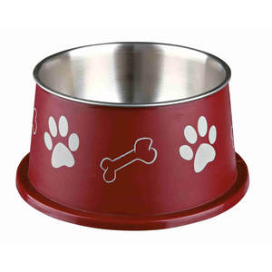 Bol pour animaux de compagnie en acier inoxydable 0,9 L rouge avec motif de patte et d'os pour chiens - Product Image 1