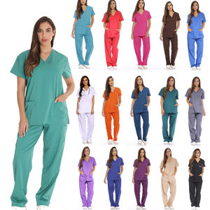 GLOWING NEON INDUSTRY Women V-Neck Doctor Scrub <b>Top</b> Set Logo Rayon Hospital Uniforms Blouse Woven OEM Service Needle Seamless - Product Image 3