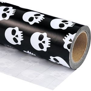 Mini Rotolo di Carta da Regalo 43 cm x 42 cm con Teschio Bianco e Nero, Decorazione per Feste di Halloween - Product Image 2