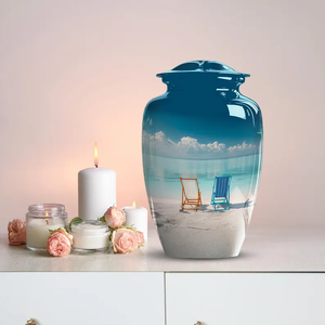 Blue Ocean Waves Cremation Urn Metal Burial <b>Memorial</b> Vessel Custom Design Adult Cremation Urn Decorative <b>Keepsake</b> - Product Image 1