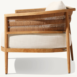 Sillón de terraza hecho de madera de teca con respaldo de ratán resistente, ideal para la terraza o el jardín. - Product Image 4