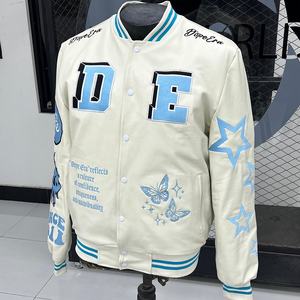 Nouvel arrivage de veste universitaire pour hommes de haute qualité en cuir véritable Style décontracté brodé Technics tissu de laine col en V hiver - Product Image 1