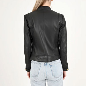 Winter Bomber Leather Cropped Women Jacket Knitted Breathable Eco-Friendly Winter Use Custom Made Women's Leather Jacket - Product Image 2