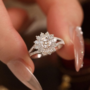 Halo Engagement <b>Ring</b> Moissanite <b>Sunflower</b> <b>Ring</b> White Gold Infinity Band <b>Ring</b> Vintage Promise <b>Ring</b> for Her Custom 18K Solid Gold - Product Image 3