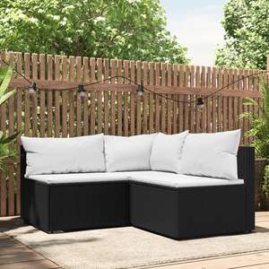 Set Lounge da Giardino in Rattan PE Nero con Piedini Regolabili, Divani da Giardino di Medie Dimensioni - Product Image 1