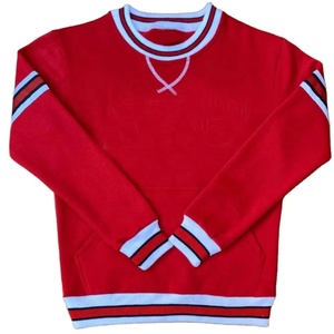 Sudadera Roja de Cuello Redondo para Mujer con Rayas Blancas y Azules, Bolsillos, Tejida, para Otoño, Corte Regular - Product Image 1