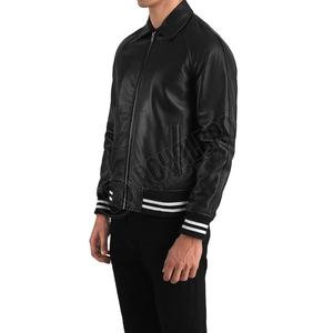 Veste universitaire en cuir pour hommes élégants Blouson aviateur noir Vêtements d'extérieur avec vestes Streetwear Black Letterman - Product Image 4