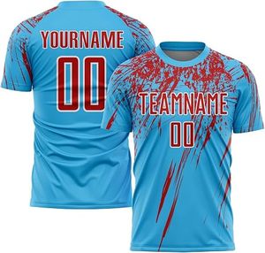 Uniforme de Fútbol Sublimado Azul Claro con Nombre del Equipo 00, Uniforme Unisex de Manga Corta que Absorbe la Humedad, para Todas las Temporadas - Product Image 4