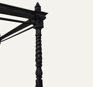 เตียงไม้แกะสลักลายโบราณขนาดคิงไซส์ โครงไม้มะฮอกกานีแท้ พร้อมหลังคาสี่เสา สำหรับห้องนอน - Product Image 5