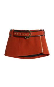 Women Genuine Leather High Waist Mini Skirt Vintage Solid Color Zipper Front <b>Belt</b> Straight Design Minimalist All Seasons - Product Image 2