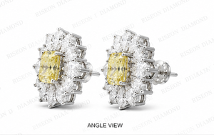 Elegant floral inspired halo diamond stud earrings in 18K <b>rose</b> gold with round center stone and petal accent diamonds for sparkl - Product Image 2