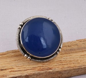 Natural Blue Jade Large Round <b>Ring</b> 925 Sterling Silver Jewelry Big Stone <b>Statement</b> <b>Ring</b> Vintage Style Blue Gemstone <b>Ring</b> for Her - Product Image 3