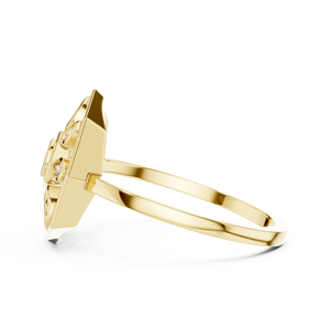 Anillo minimalista con flor de forma redonda y diamante de corte redondo para mujer, banda de oro macizo de 14k, ideal para regalo, compromiso, aniversario, boda. - Product Image 2