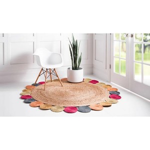 Alfombra Redonda de Yute, Estilo Bohemio, Hecha a Mano, Tejido Plano, para Sala de Estar, Fácil de Limpiar, Ecológica, Pelo Fino - Product Image 1