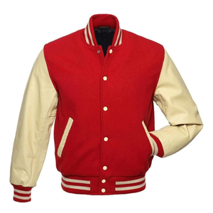 Veste de baseball en laine noire et cuir véritable crème pour homme, style varsity, bomber - Product Image 5