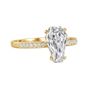 Anillo de Compromiso de Oro Sólido de 10K, 14K, 18K con Diamantes Cultivados en Laboratorio, Corte Ataúd y Redondo, Certificado IGI, Joyería Fina Moderna y Perfecta - Product Image 1