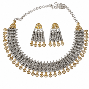 Traditional Bohemian Trendy Lovers Ruby Gold Plated Bezel Setting Necklace Jhumka Earrings Women's Jewelry Set Engagement - Product Image 1