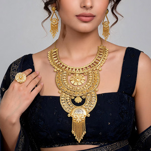 Conjunto de joyería de moda chapado en oro de 14K, 18K, 24K al por mayor, conjunto nupcial largo de diseño turco tradicional, conjunto de collares de oro estilo Dubái de alta calidad. - Product Image 2