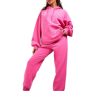 Women <b>Pink</b> Hooded Tracksuit Set Two Piece Loose <b>Sweatshirt</b> and Jogger Pants Casual Outfit Fitness Running Tracksuit - Product Image 1