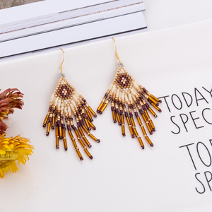 Boucles d'oreilles longues à pampilles tissées à la main avec perles de riz Miyuki colorées pour femmes, cadeaux élégants pour fêtes - Product Image 2