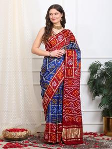 Sari Ghatchola de Seda Gajji Morado con Estampado Bandhani, Sin Arrugas, Traje Tradicional Indio para Novias, para Bodas y Fiestas - Product Image 6