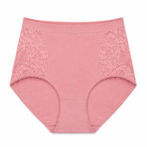 Braguitas de Cintura Alta para Mujer, Color Rosa Sólido, con Ribete de Encaje, Tejido Sin Costuras, Ropa Interior Elegante - Product Image 1