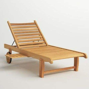 Chaise longue en teck à lattes, design moderne, avec table d'appoint rétractable, durable pour l'extérieur, en promotion. - Product Image 1