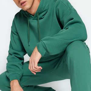 Conjunto de Dos Piezas de Sudadera con Capucha Extra Grande y Pantalones Deportivos Holgados con Logo Personalizado para Hombre, Traje Deportivo Verde 100% - Product Image 6