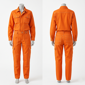 Tenue de Travail pour Femmes, Uniforme en Polyester Coton Sergé 240 GSM, Orange, avec Panneaux à Coutures Contrastées, Broderie Personnalisée, Impression de Logo - Product Image 1