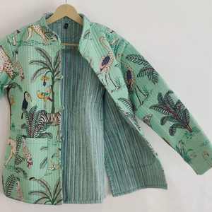 Unisex Handmade Kantha Jacket in Hot Pink Denim Style Cotton Quilted Full Sleeve Winter Jacket for Autumn Spring Party Wear - Product Image 3