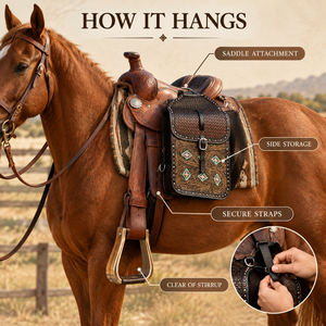Sacoche de selle en cuir de qualité supérieure pour cheval, avec sangles et boucles sécurisées, pour l'équitation, le trail, le ranch, pochette de rangement pour équipement d'équitation, durable - Product Image 5