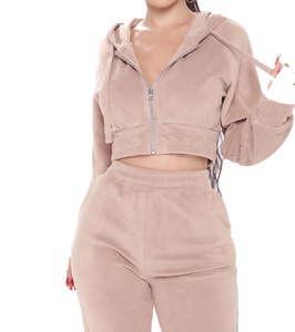 Women's 2025 Velvet Tracksuit Zippered <b>Sweatshirt</b> Pant Jogger Set with Printed Pattern 2Pcs <b>Velour</b> Lounge Wear for Winter - Product Image 3