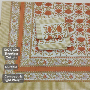 Pigment <b>Block</b> Printed Floral 100% Cotton 200TC 3-Piece Flat <b>Bed</b> Sheet Set Durable Skin-Friendly Eco-Friendly Machine Washable - Product Image 4