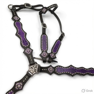 Western Horse Bridle Set Hand <b>Tooled</b> <b>Leather</b> Headstall Breast Collar Matching Reins Conchos Decorated Custom Colors Custom Horse - Product Image 1