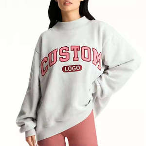 Womens Light <b>Grey</b> Solid Light Blue Trim "CUSTOM" Blue Letter Print Oversized <b>Sweatshirt</b> Long Sleeve Casual Streetwear Activewear - Product Image 4